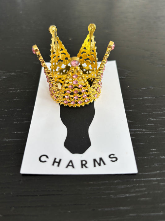 Large Gold/Pink Rhinestone Forelock Crown