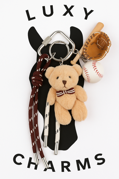 Large Teddy Bear Baseball Bag Charm - 6 charms in 1!